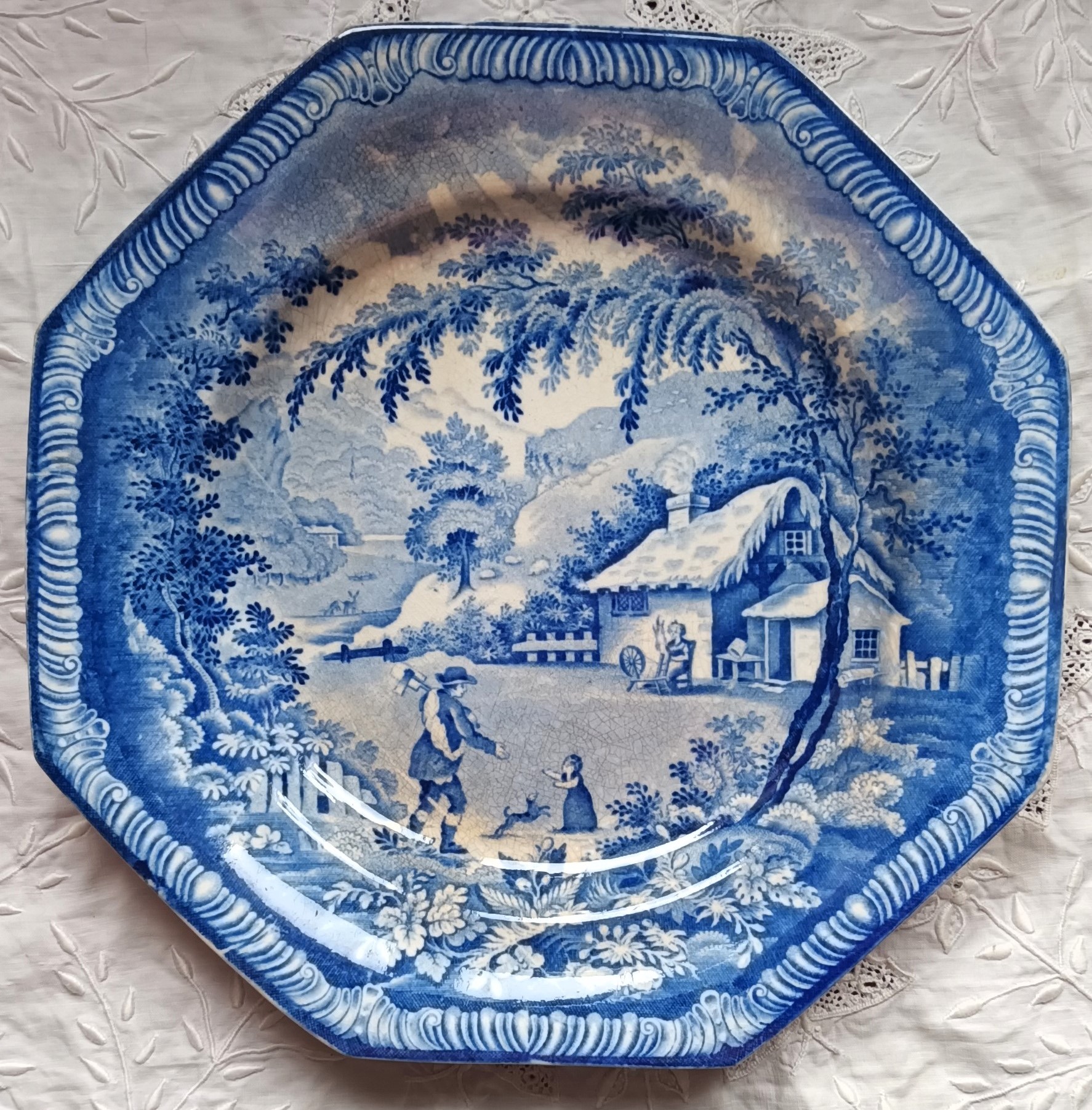 Antique English Georgian Blue & White Transfer Plate ~ “Returning Woodman” ~ Brameld & Co. Antique Ceramics 3